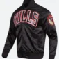 Men Chicago Bulls Satin Varsity Jacket by H&D Clothing – Premium satin fabric with iconic Chicago Bulls logo, ribbed cuffs, and classic varsity design for retro basketball style.