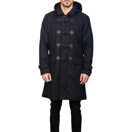Men's Hooded Wool Coat with Toggle Closure