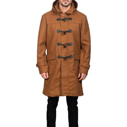 Men’s Hooded Wool Coat with Toggle Closure