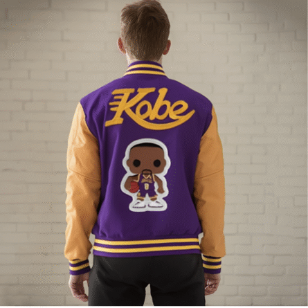 Men's Los Angeles Bomber Varsity Jacket with bold LA lettering, ribbed cuffs and hem, front snap-button closure, and classic athletic-inspired design.