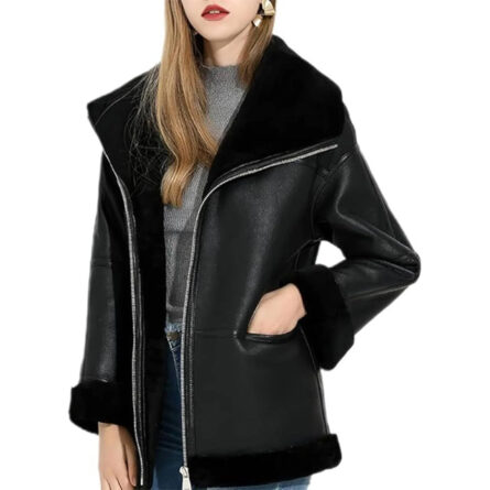Women's RAF B3 Black Leather Fur Jackets