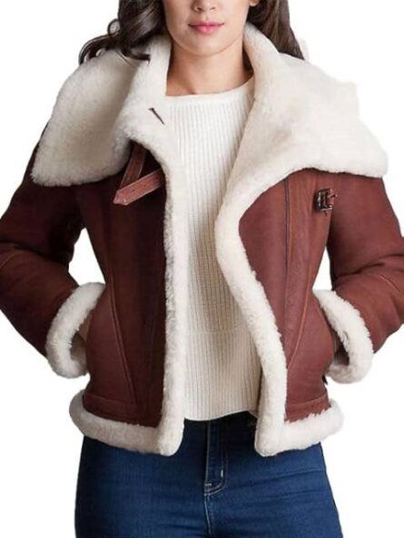 *"A stylish women’s B3 bomber jacket with a plush fur lining, featuring, ribbed cuffs, and a open style. The jacket has a vintage aviation-inspired design with a cozy fur collar and multiple pockets for a chic, functional look."*