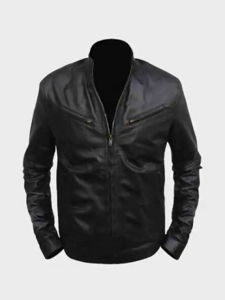 *"Dominic Toretto’s black leather jacket from Fast & Furious 6, featuring an asymmetrical zipper, notched lapels, multiple zippered pockets. Made of genuine distressed leather for a rugged, biker-inspired look."*