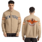 beige satin varsity jacket with 