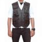 Chris Pratt Jurassic World Owen Grady brown leather vest with front zip and utility pockets.