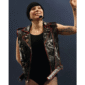 Real leather black studded biker vest with red accents and 