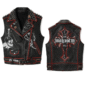 Real leather black studded biker vest with red accents and 