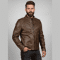 Buy Men’s slim fit leather jacket Real leather motorcycle jacket men Men’s café racer leather jacket brown
